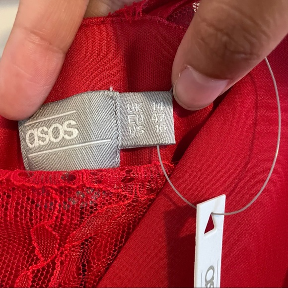 ASOS Red skater dress with lace and flutter sleeves size US 10 NWT - Picture 5 of 6